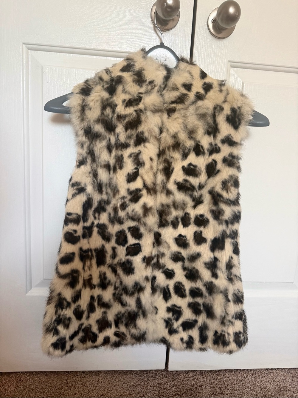 Real Rabbit Fur Leopard Print Vest - Cream & Black size M Italian Neiman Markus